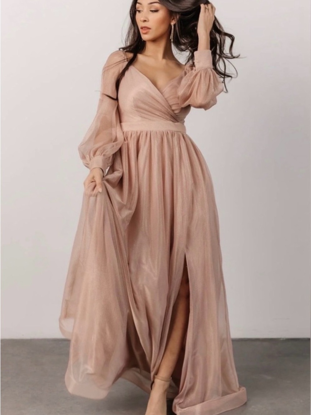 Baltic Born Blush Maxi Gown with Sheer Long Sleeves